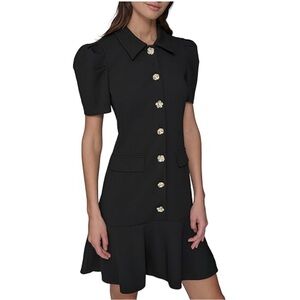 Elegant Black Dress with Gold Buttons